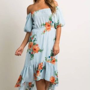 VICI Jealous Striped Floral Off Shoulder High Low Dress - Size S